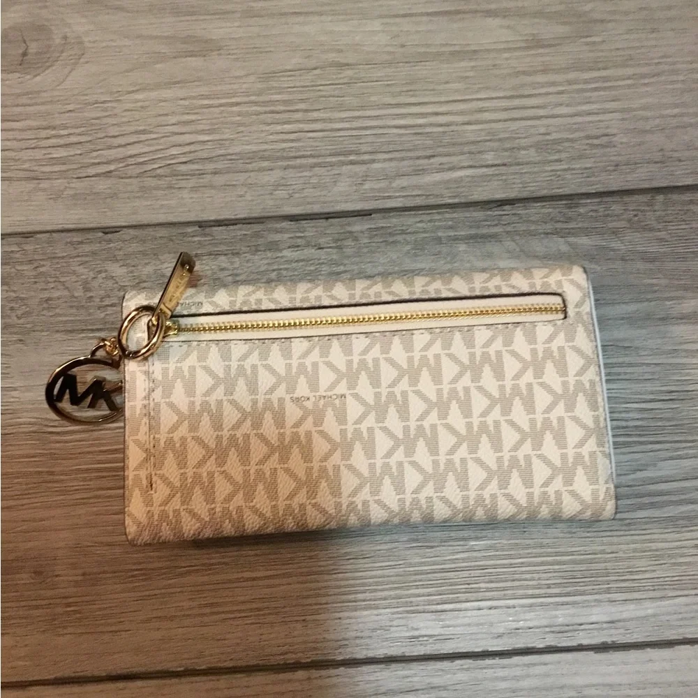 Michael Kors Cream Logo Continental Wallet with Gold Accent